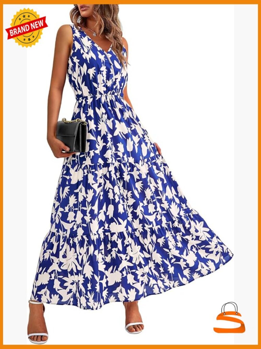 Women's Sleeveless Floral Maxi Dress V-Neck Ruffle High Waist Wedding Guest